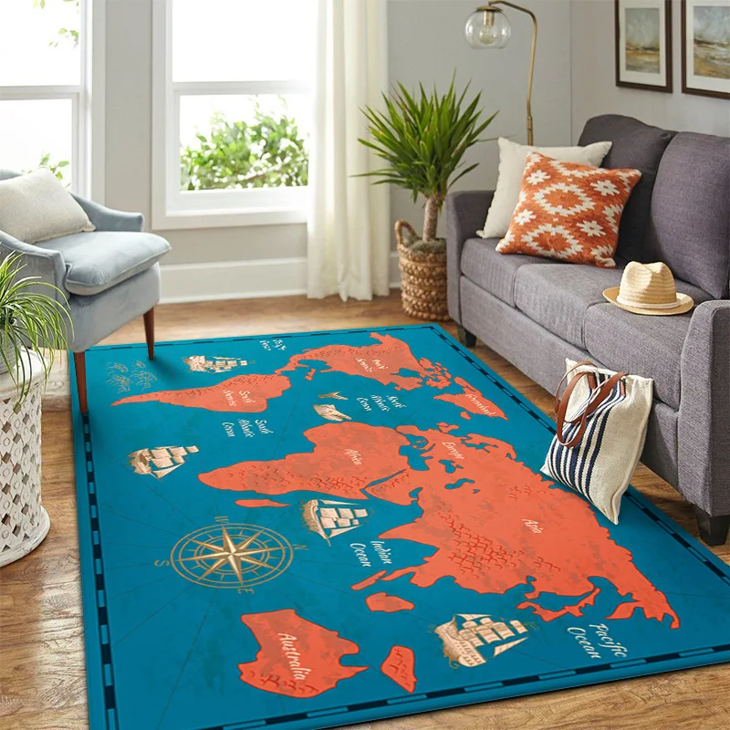 European Retro Living Room World Map Carpet, Simple Bedroom, Bedside Decoration Carpets, High-end Light, Luxury, Office, Sofa,