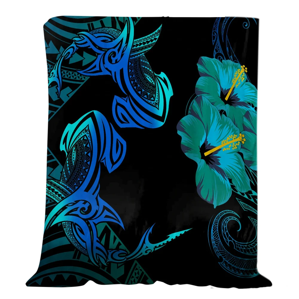 HX Polynesia Flannel Blankets Blue Whale Jasmine Tattoo Pattern Blanket Throw Summer Keep Warm Air Conditioner Quilt