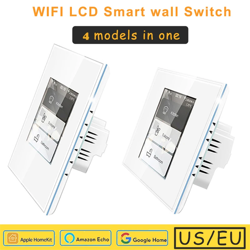 

Alexa,googlehome control curtain switch for smart home WIFI LCD Smart wall Switch 4 models in one power display homekit app