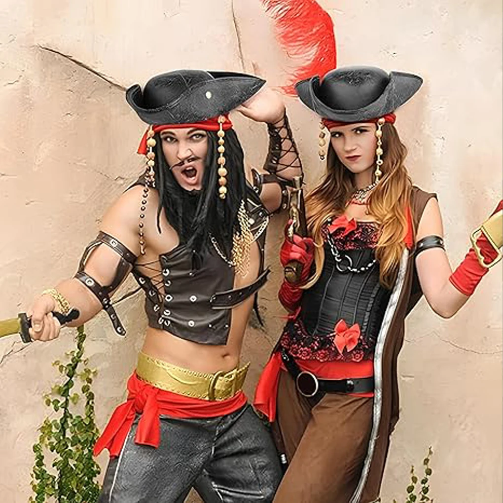 

Halloween Costume Adult Pirate Triangle Hat Pirate Costume Imitation Leather Travel Hat Stage Performance Festival