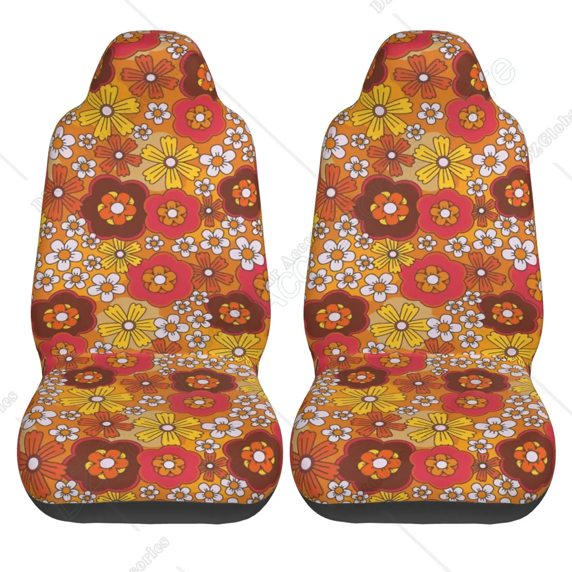 Hippie Flower Car Seat Cover Set 2 Pack Abstract Groovy Floral Seat Cushion for Vehicle Truck Anti Dirty Auto Accessories