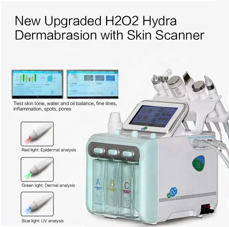2022 New Upgrd H2O2 Hydra dermrasion facial peel hine with scanner detector hydro face peeling 7 in 1