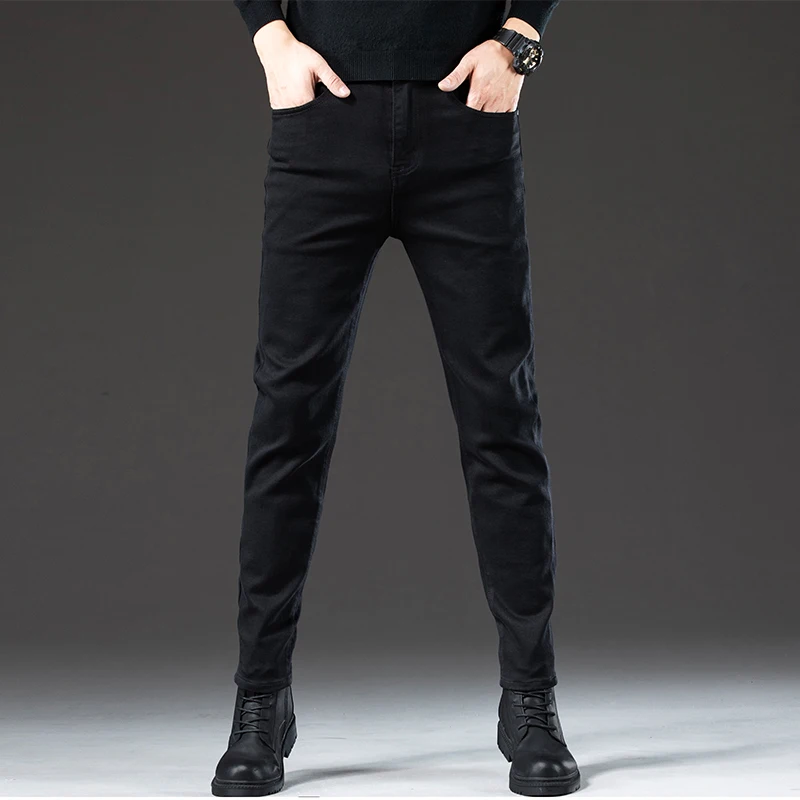 

2025 Autumn New Black Classic Business Casual Commuter Slim Straight Slightly Stretch Jeans Men's High-Quality Trousers