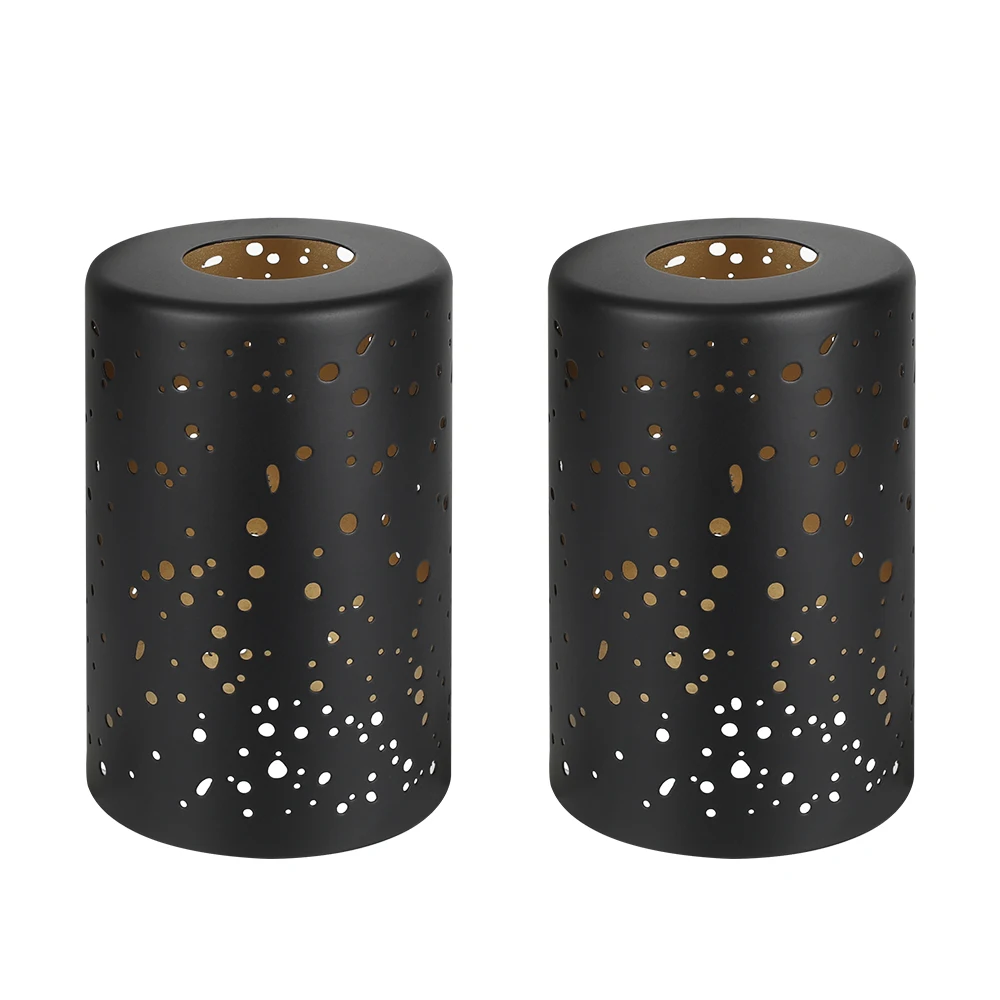 

2pc 3.5×3.5×5.5" Cylindrical Starry Style Metal Lampshade Wall Sconce Patio Bedroom 1-5/8" Connector Black Gold