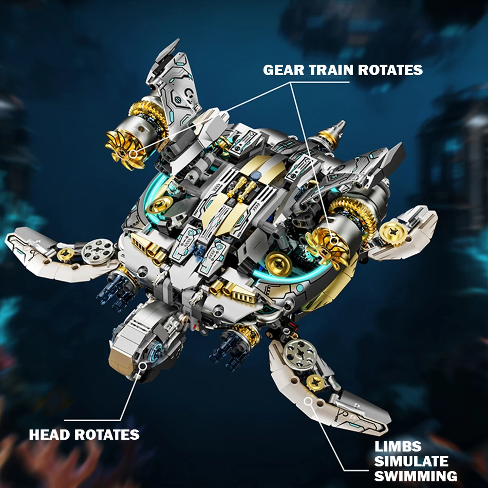 MOC الميكانيكية السلاحف البحرية اللبنات التقنية المحيط الحيوانات المسلحة ميكا تحلق السلاحف الجمعية الطوب لعب للأطفال الهدايا