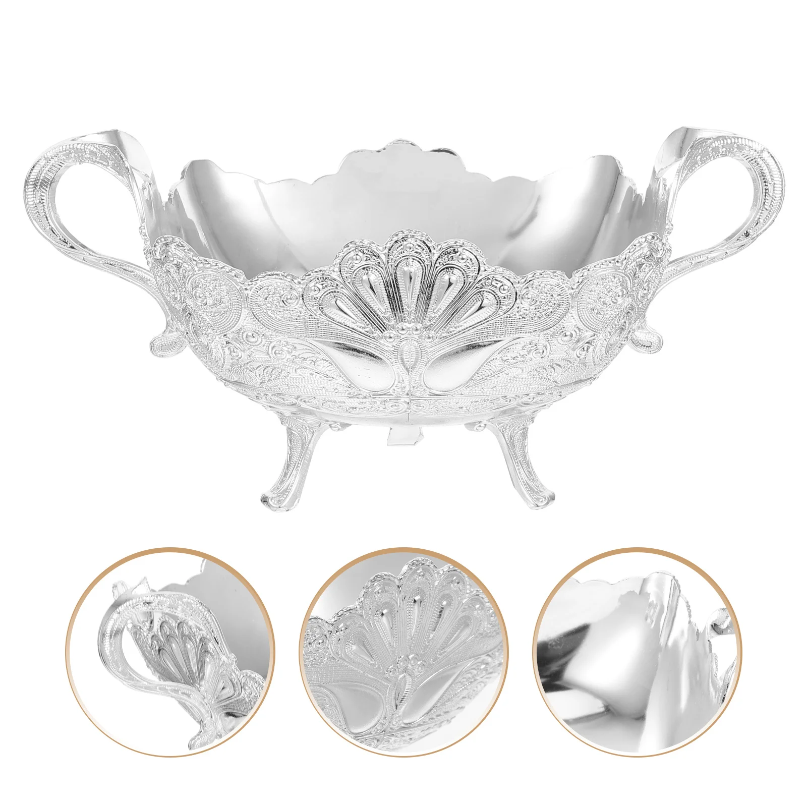 

Footed Silver Fruit Bowl Elegant Metal Fruit Plate for Kitchen Countertops Party Decorations and Temple Offering Centerpiece