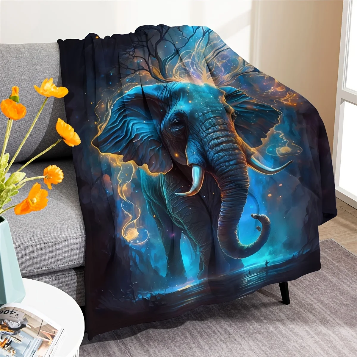 

Soft Elephant Print Blanket Warm Throw Blanket Nap Blanket For Couch Sofa Office Bed Office Camping Travelling