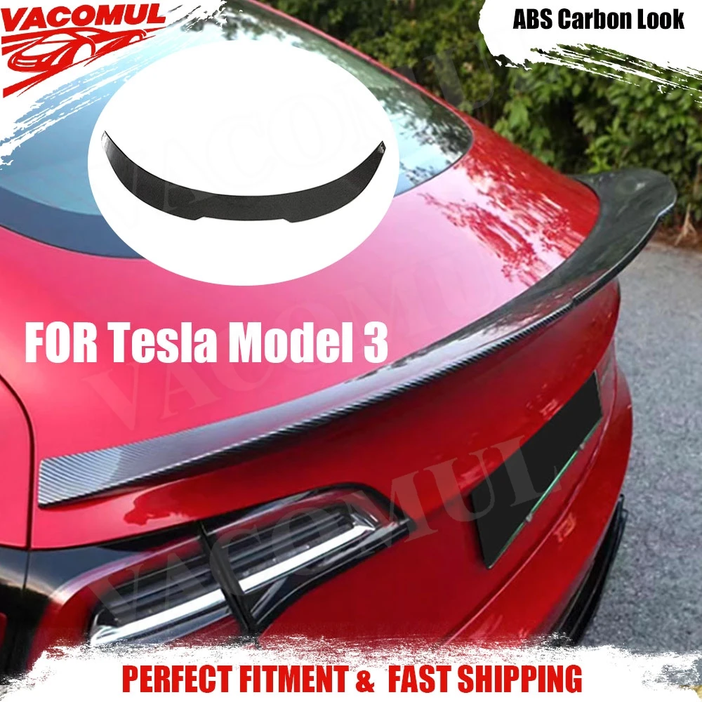 

VACOMUL ABS Carbon Look Rear Trunk Spoiler Wing for Tesla Model 3 2017+ Rear Spoiler Trim Sticker Gloss Black