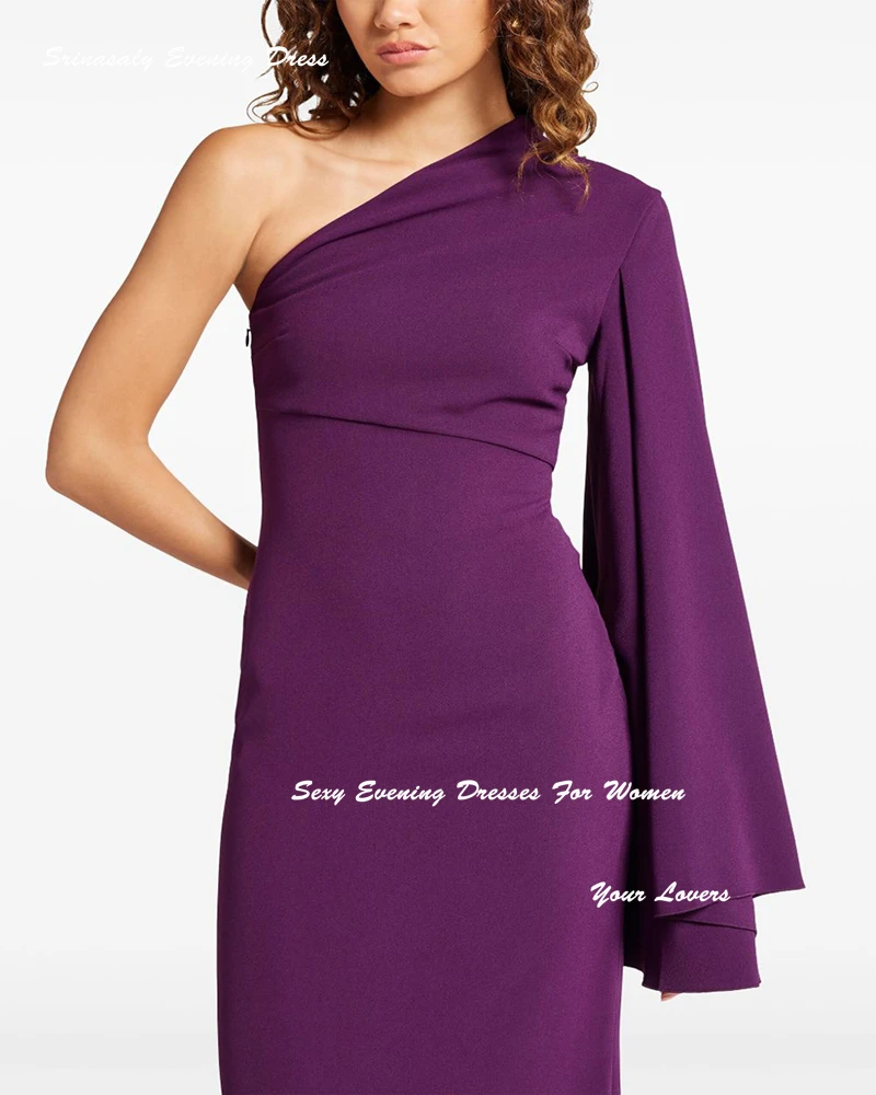 فساتين سهرة كريب مخصصة للنساء المثيرات بكتف واحد رداء حفلات الكوكتيل مع شق أرجواني بطول الكاحل فستان حفلة موسيقية