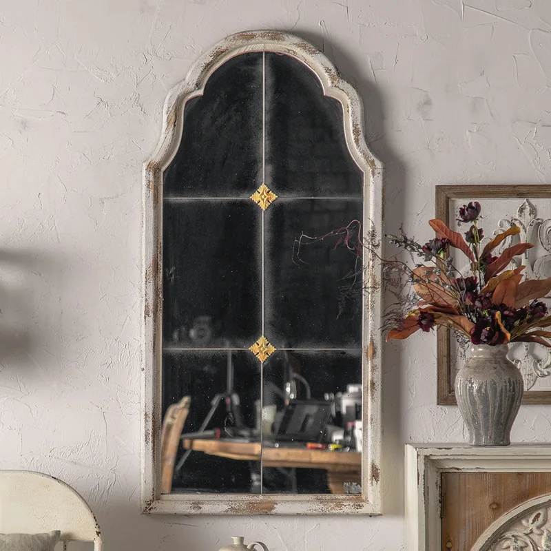Dressing mirror, wall-mounted solid wood distressed bedroom,   clothing store floor-standing full-length mirror