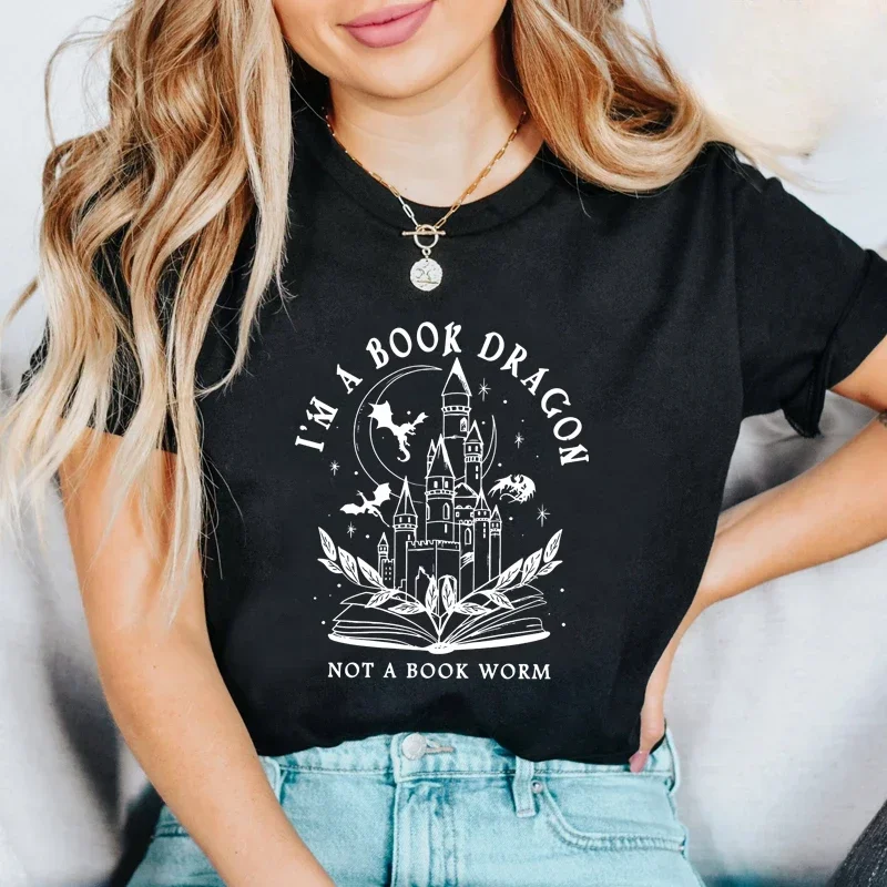 Fantastic Librarian Reading Tees Tops Cute Women's Bookworms Reader Gift Shirt I'm A Book Dragon Not A Book Worm T-Shirt