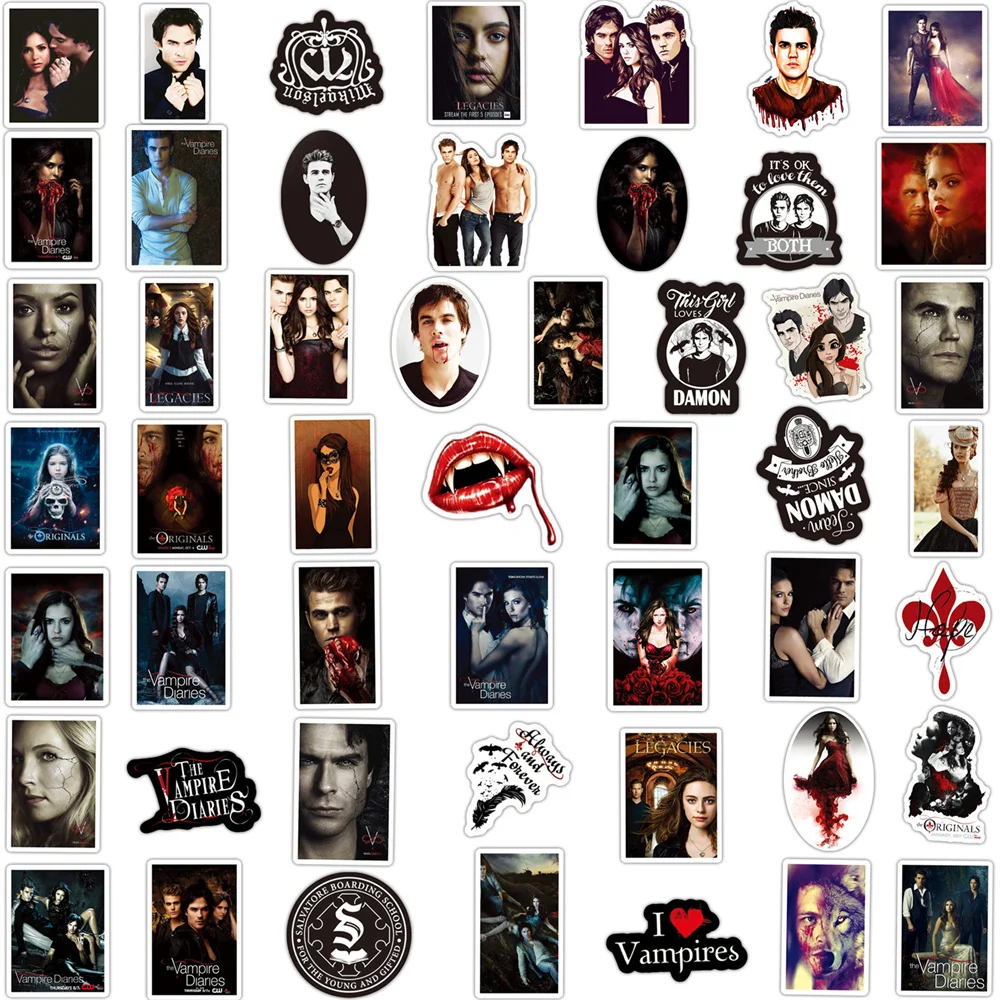 50PCS American TV Series The Vampire Diaries Graffiti Sticker Notebook Water Cup Waterproof Decorative Stickers