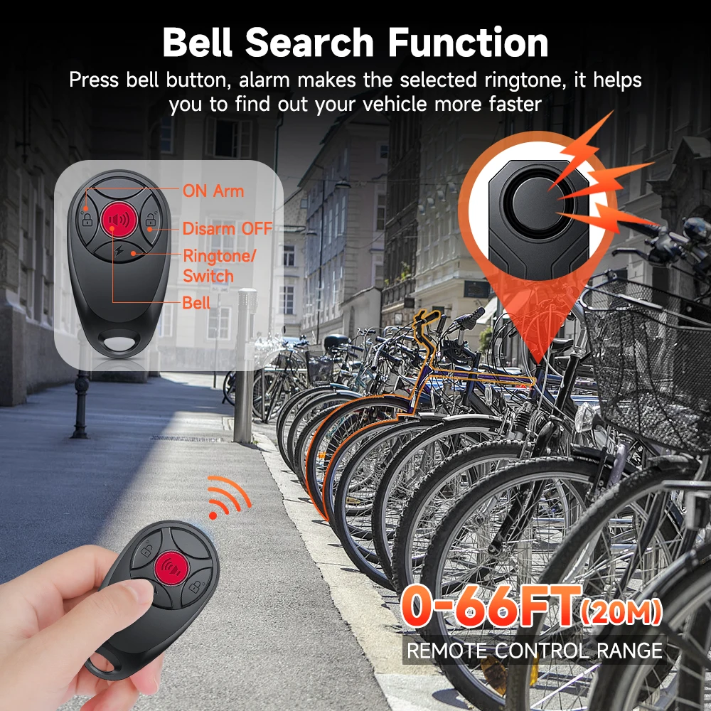 Awapow Bicycle Alarm 113dB Type-C Rechargeable Anti Theft Motorcycle Bike Alarm With Bracket Waterproof Wireless Remote Control