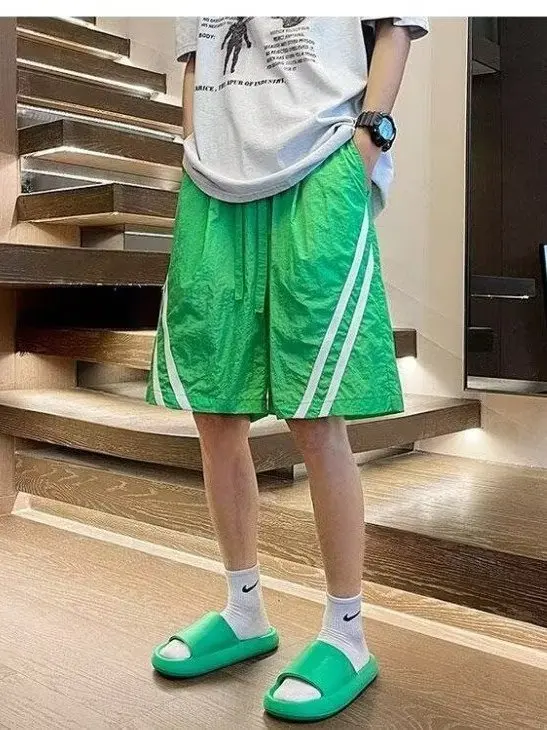 

Summer Spor Color Blo Weave Dstring Loose Wide Leg Five orts Men Women Streetwear Faion Brand Polyester Fiber