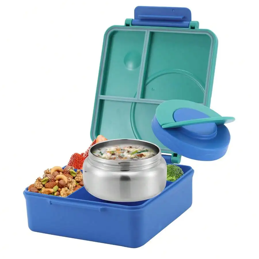 Leak Proof Bento Box Modern Sleek Kids Lunch Box With 8oz Stainless Steel Thermos Soup Jar 4 Compartment Insulated Food Container For School Kids Adults Office Travel Picnic Back To School Christmas Gift