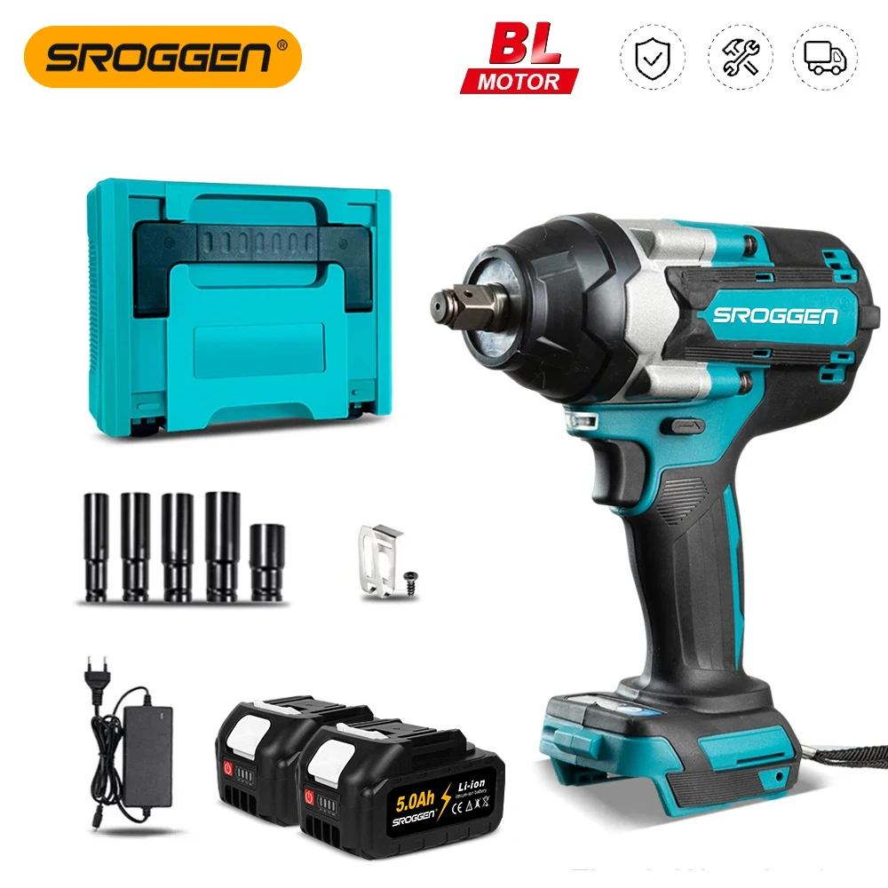 SROGGEN 1800 N.M Torque DTW700 Brushless Electric Impact Wrench 1/2 In Lithium-Ion Battery For Makita 18V Battery