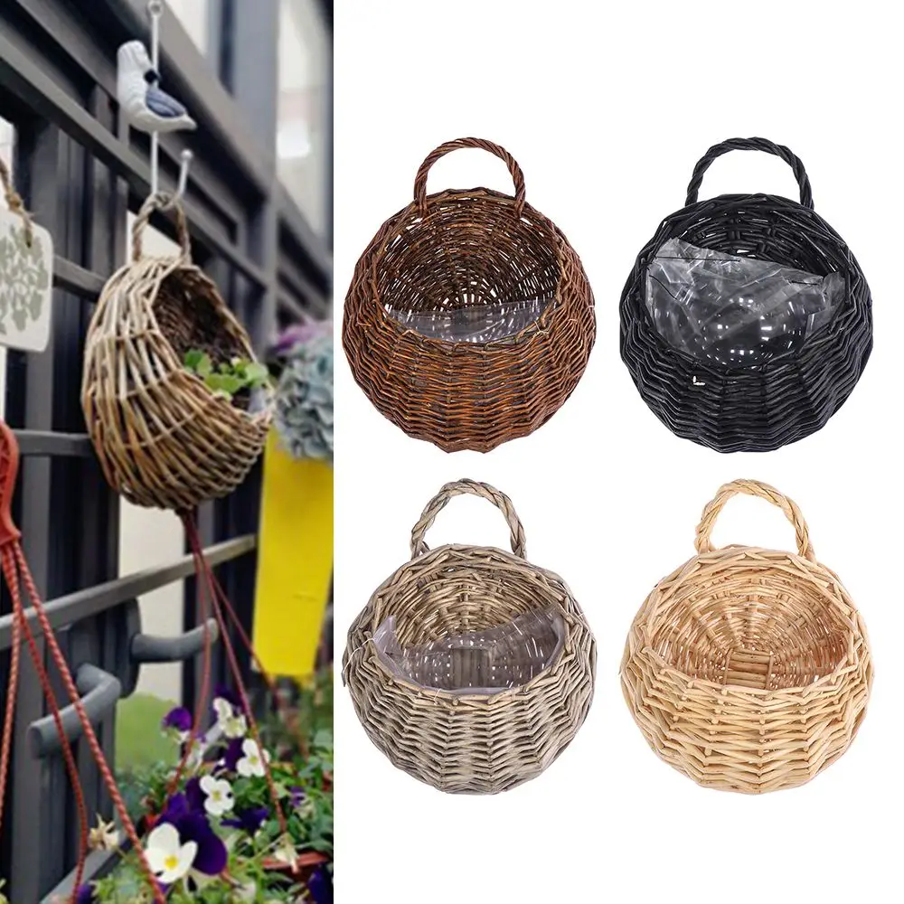 Wall Hanging Natural Wicker Woven Flower Basket Planter Rattan Vase Basket Home Garden Wall Decoration Storage Container