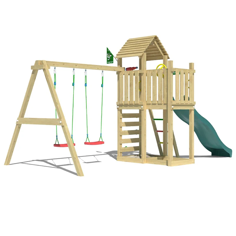 EO-Good Quality Anti-corrosive Wood House Kids Playground Equipment Playhouse With Slide Parque Infantil Al Aire Libre&