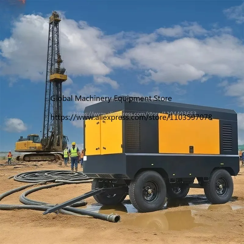 Rotary Screw Air Compressor, Heavy Duty Industrial Portable Machine for Mining & Water Well Drilling