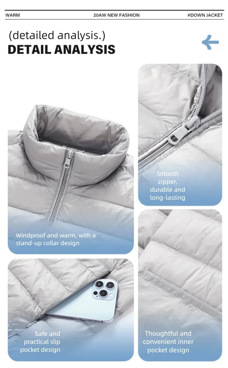Men's Winter Sleeveless Puffer Vest Jacket Packable White Duck down Waistcoat Lightweight Waterproof Casual Coat