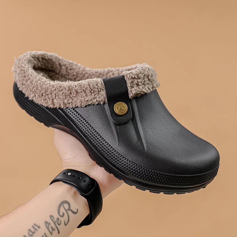 Winter Men Women Slippers Waterproof Platform Warm Furry Wrapped Slippers Fluffy Indoor Home Cotton Shoes Fur Slides Plush Clogs