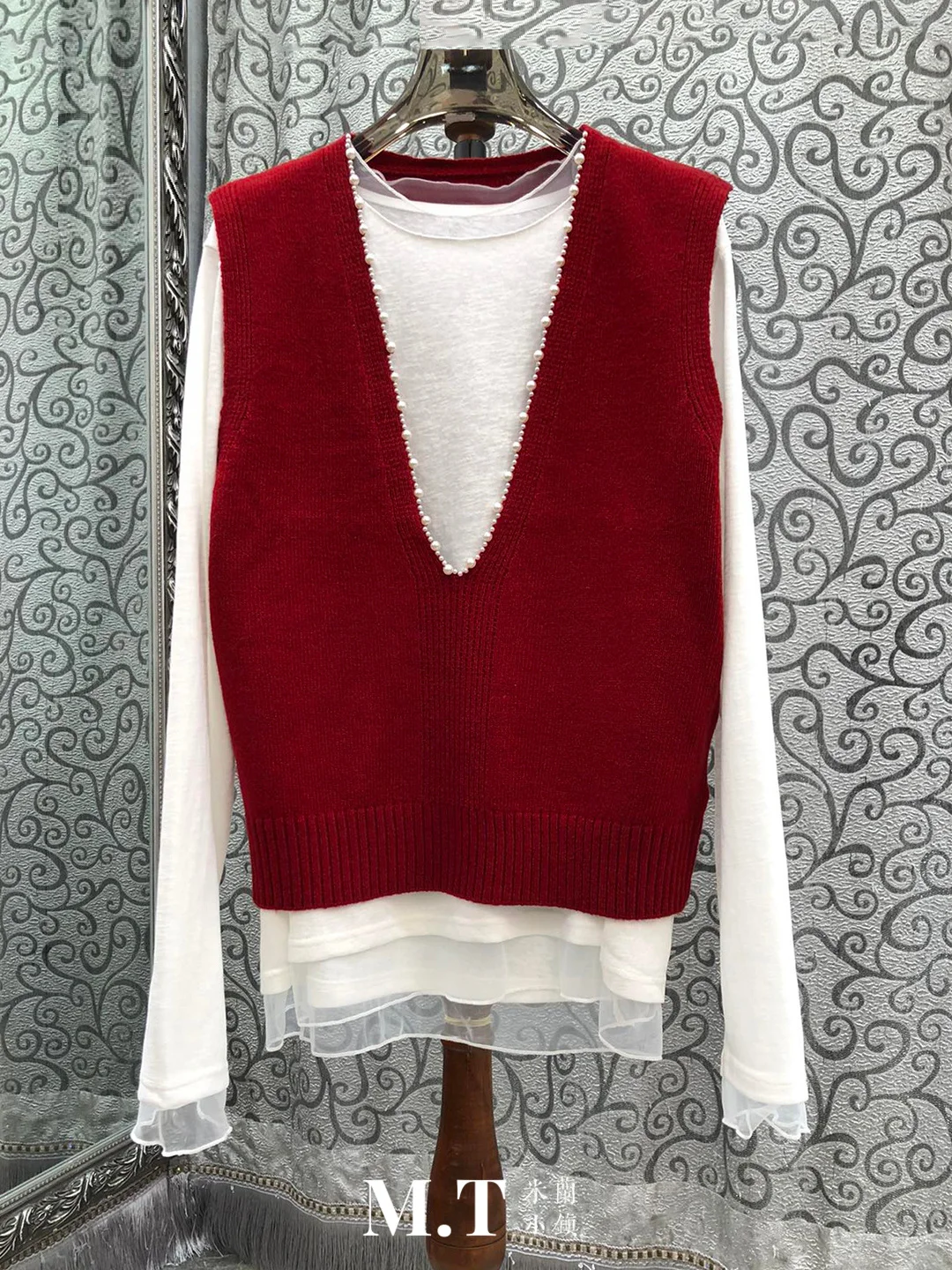 

Fashionable Deep V Neck Knitted Sweater Multi Layered Overlap Design A4 Style Women's Long Sleeve Slim Fit Wool Blend Top
