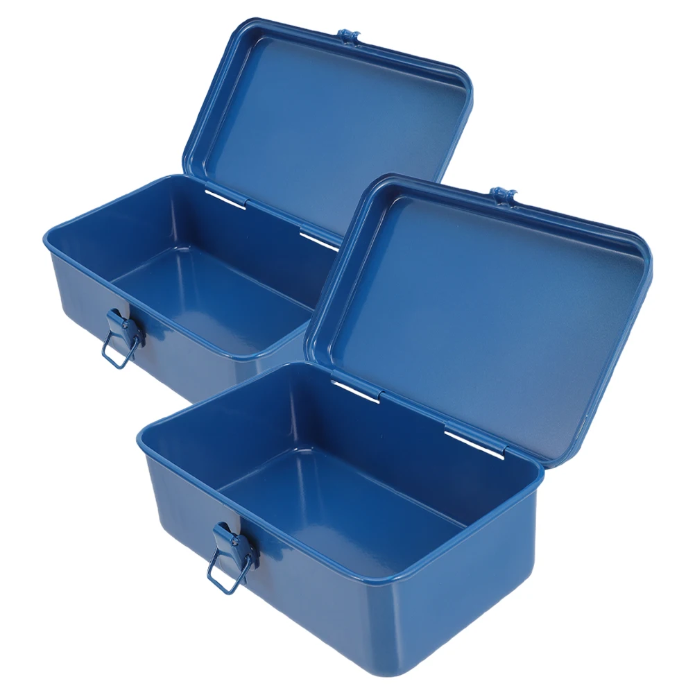 

2 Pcs Tool Box Thickened Iron Heavy Duty Large Capacity Car Storage Blue Metal Toolbox Carpenter Storage System