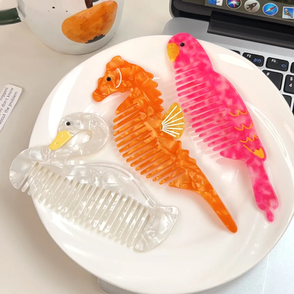 Cartoon hair comb cute swan hippocampus acetic acid comb texture long handle comb makeup comb straight hair comb