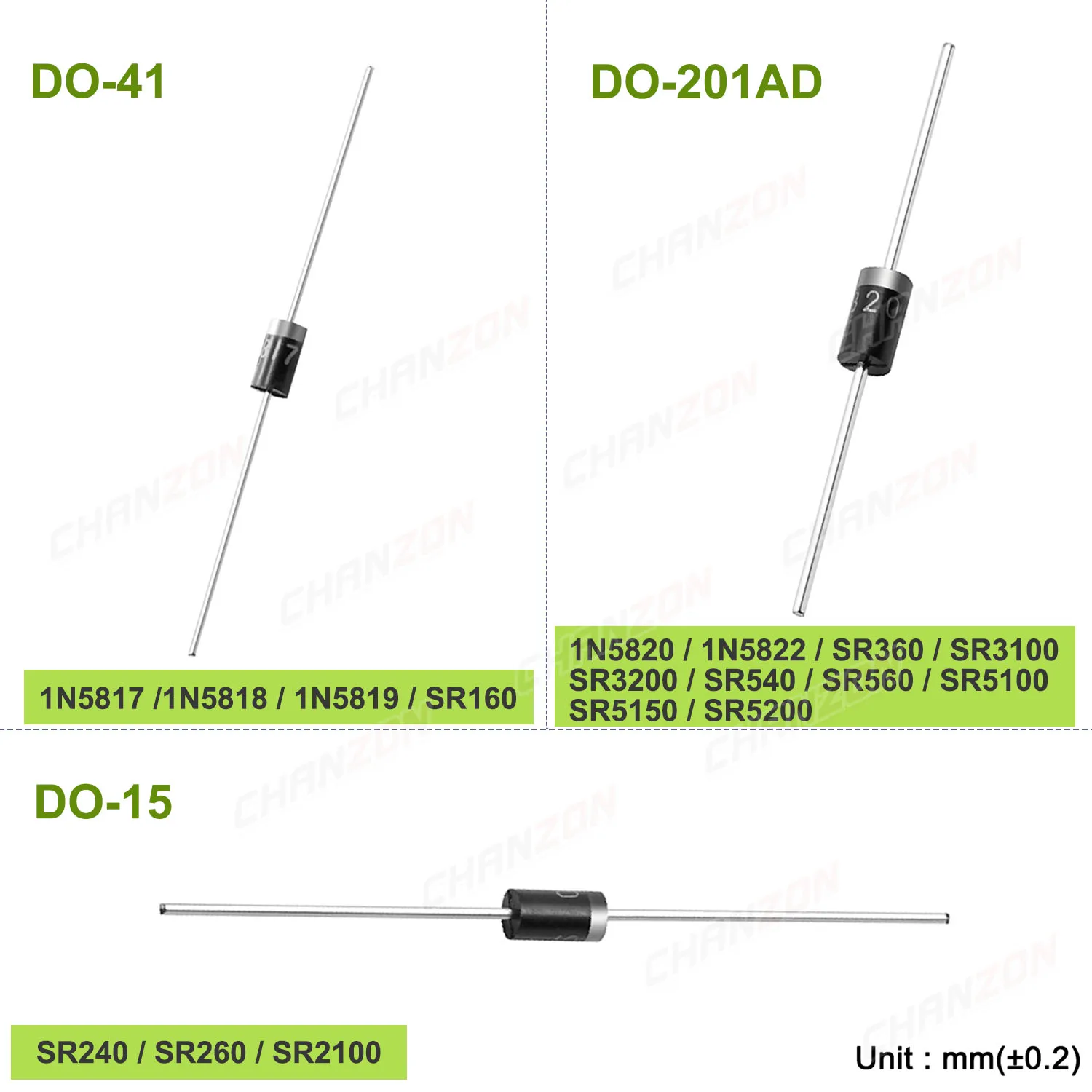 17 Values Schottky Barrier Rectifier Diode 1N5819 1N5822 1N5817 SR5100 SR3100 SR560 SR5200 1N5818 SR360 SR160 SR540 SR5150 SR240