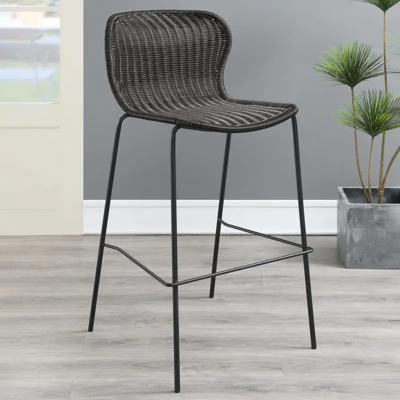 Faux Rattan Metal Bar Stool Set of 2 - Stylish and Durable Design for Home and Bar Use