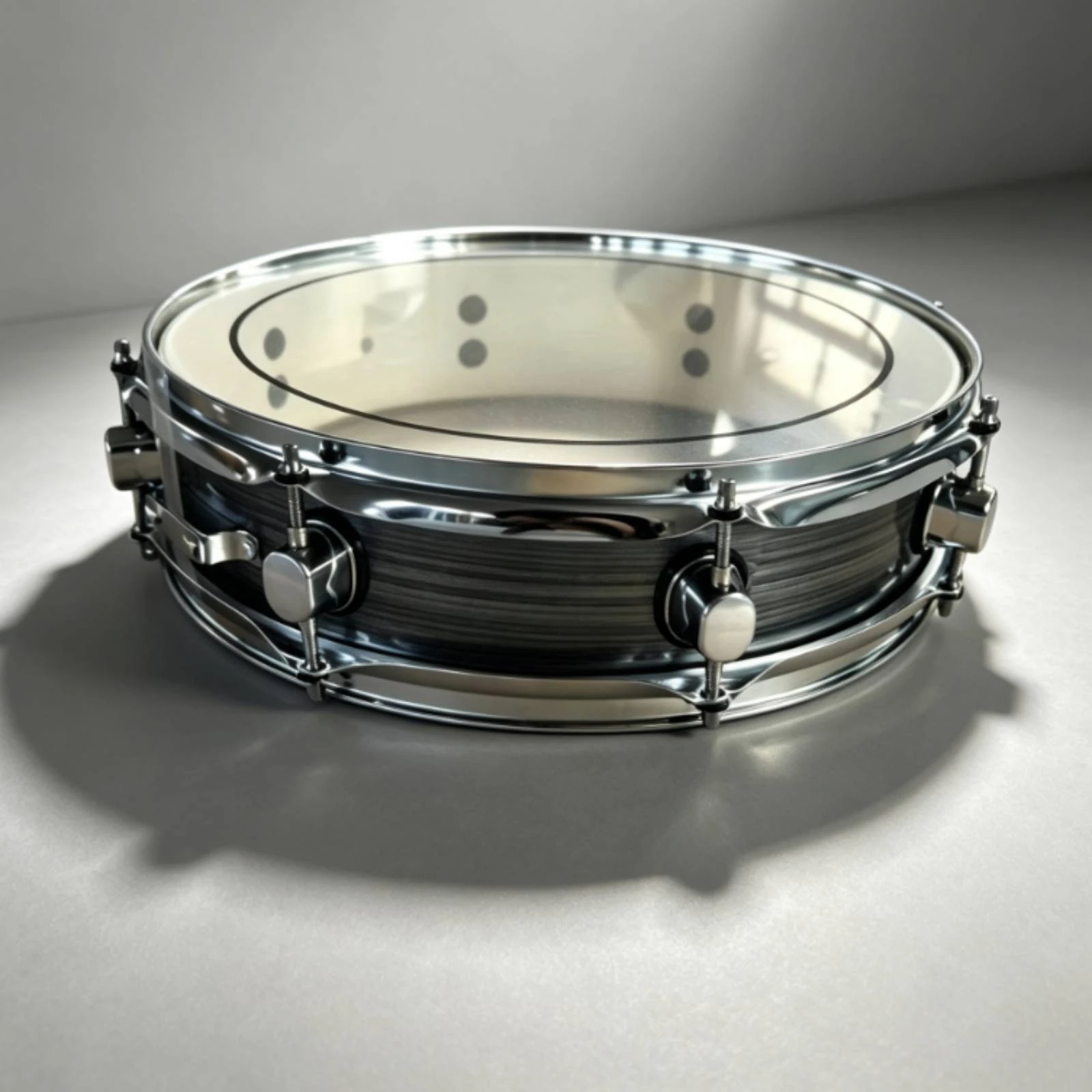 Shallow Snare Drum Chrome-Finished Snare Drum with Clear Heads Drumhead Wide Dynamic Range Percussion Studio Ready for Drummers