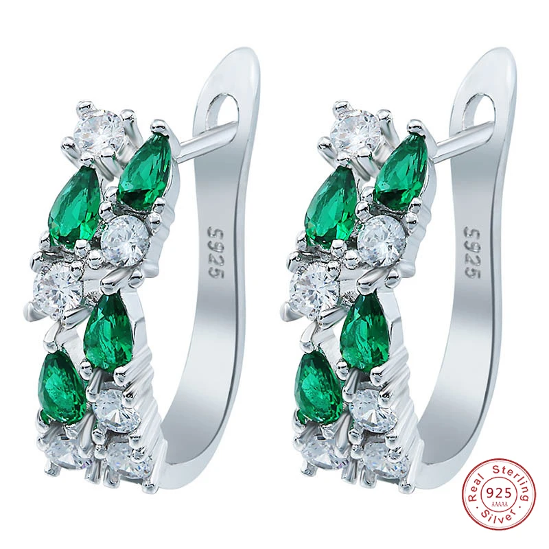 Luksusowe kolczyki sztyfty ze srebra próby 925 Flash Green/Blue AAA CZ Zircon Ear Studs 3 kolory Kolczyki dla kobiet Pendientes Brincos