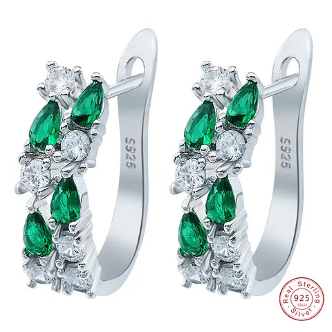 Luxe 925 argent aiguille boucles d'oreilles Flash vert/bleu AAA CZ Zircon clous d'oreille 3 couleurs boucles d'oreilles pour les femmes Pendientes Brincos
