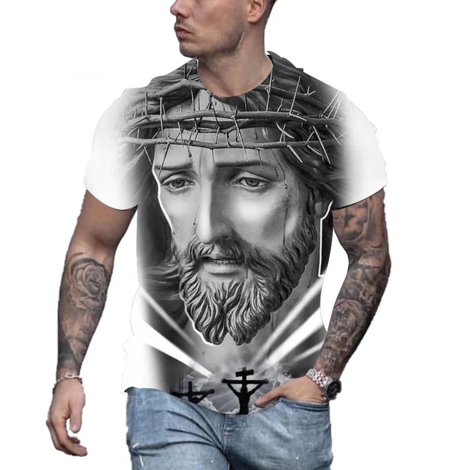 New fashion Jesus Christ 3D printed T-shirt men\'s and women\'s summer casual short-sleeved Christian streetwear shirt tops