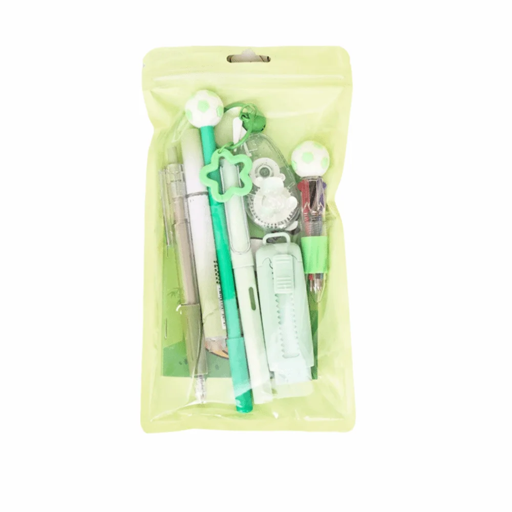 Cartoon School Stationery Set 6 Color Pens Stick Note Cartoon Stationery Set Large Capacity Ballpoint Pen Study Stationery Set