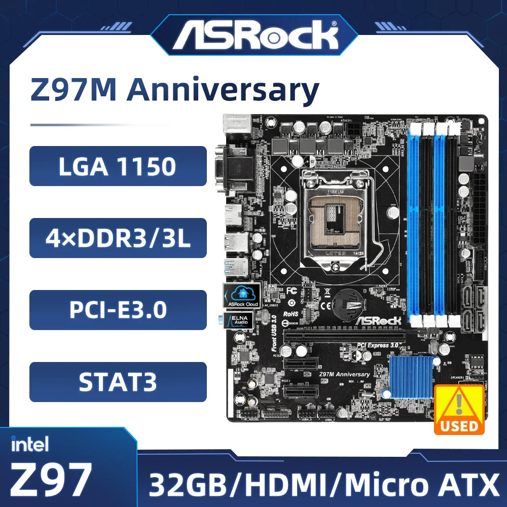 Z97 Motherboard ASRock Z97M Anniversary LGA 1150 Motherboard DDR3 32GB USB 3.1 Micro ATX Supports 5th Gen Intel Core i5-4570 cpu