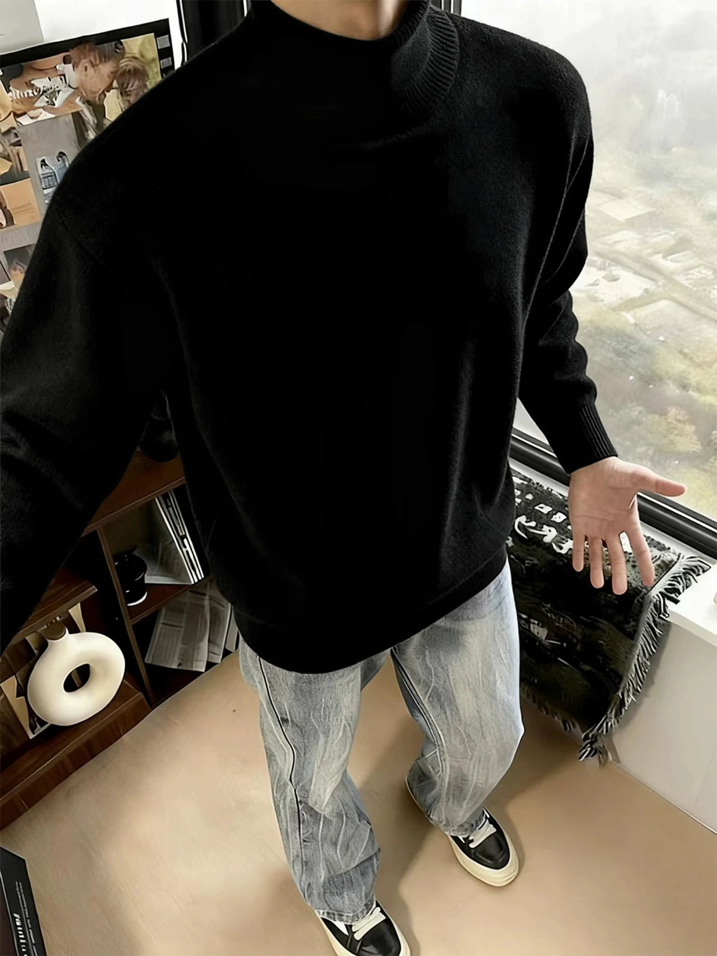 

Мужской свитер Cleanfit с высоким воротником, на флисовой подкладке, утолщенный, базовый слой, вязаная кофта для зимы, повседневная одежда