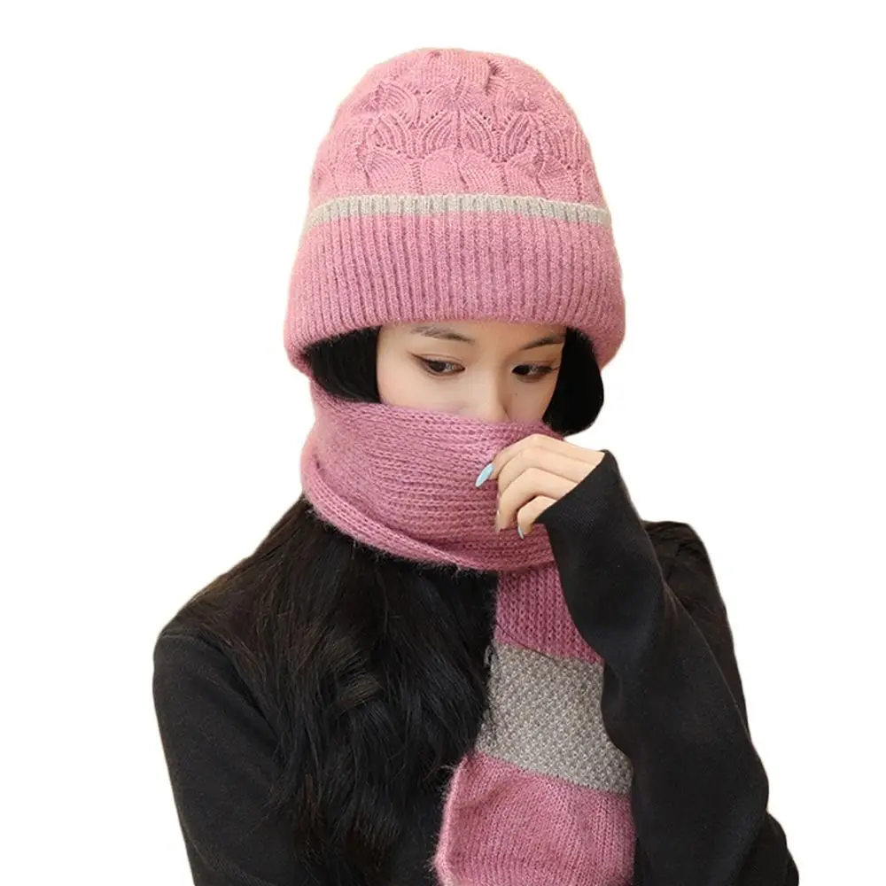 Sciarpa con cappuccio integrata invernale in peluche alla moda Cappello con protezione per le orecchie lavorato a maglia ispessito Set di sciarpe morbide casual con cappuccio per esterni
