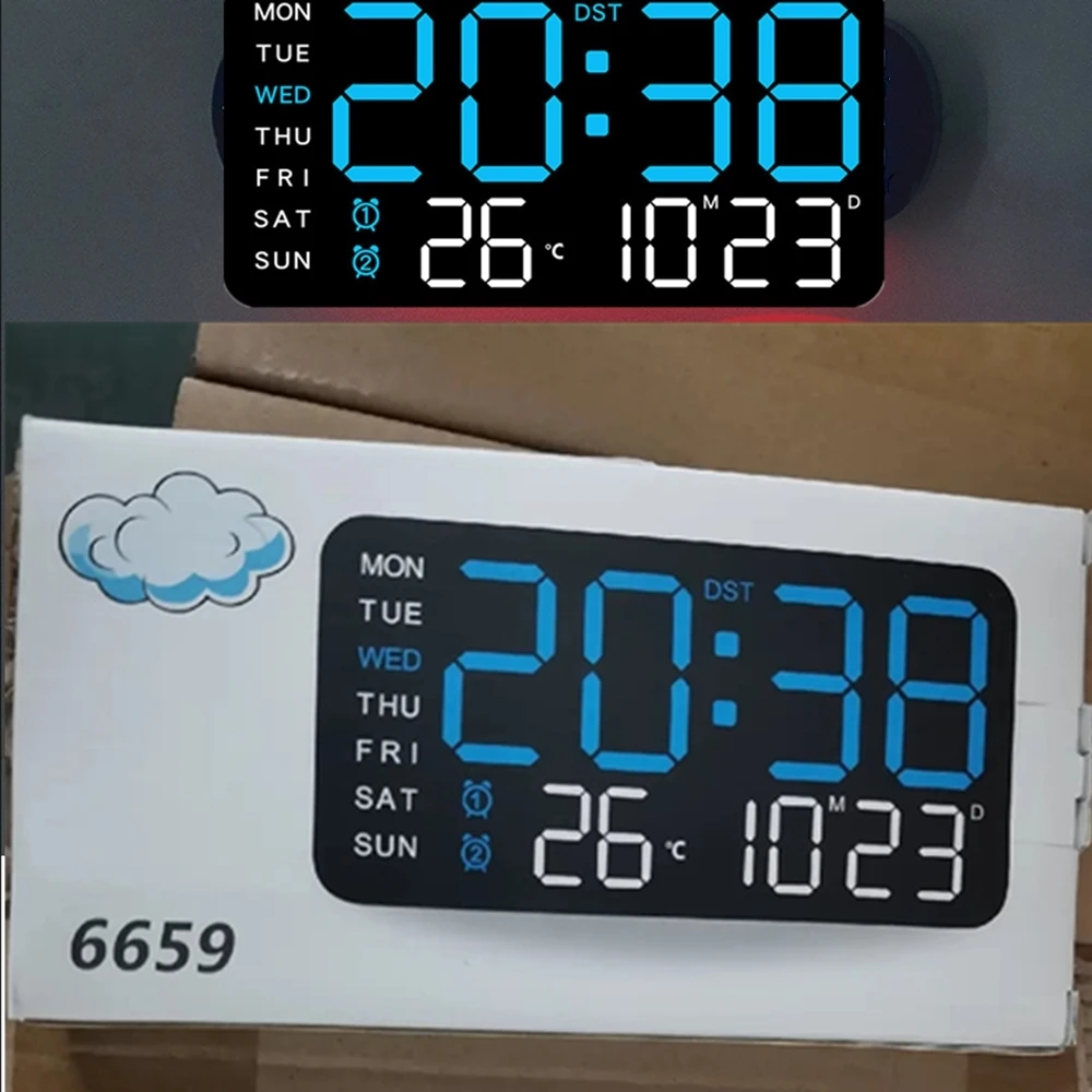 【セール中】2026年製 USB LEDディスプレイデジタル壁掛け時計 温度計付き PVC製 大型 DST対応 卓上目覚まし時計 寝室/部屋/家の装飾用 ???