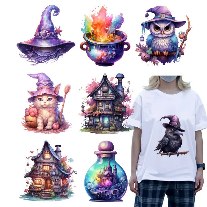 Cartoon Magic Castle Girl Iron On Heat Transfer Sticker for Clothes, Pinted Vinyl, Thermal, Washable T-Shirt Decal