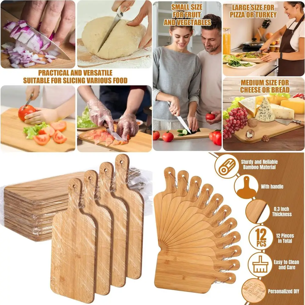 

Набор из 12 бамбуковых разделочных досок с ручками, больших размером 15x7 дюймов, идеально подходит для приготовления и сервировки на кухне, идеальный подарок для мамы