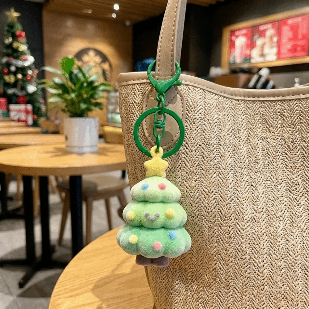 Cute Creative Christmas Tree Flocked Keychain Optional Lightweight Holiday Gift Box Soft Touch Mini Pendant Holiday
