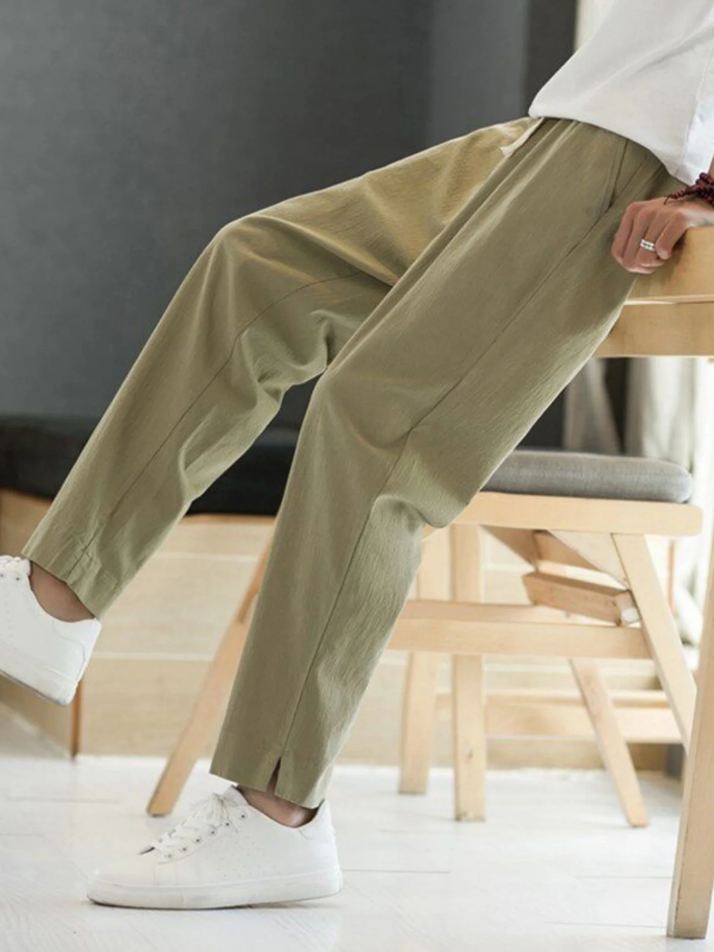 

Мужские льняные хлопковые повседневные брюки: летние, тонкие, прямого кроя, укороченные (до щиколотки), свободные, с эластичным поясом, дышащие, с охлаждающим эффектом