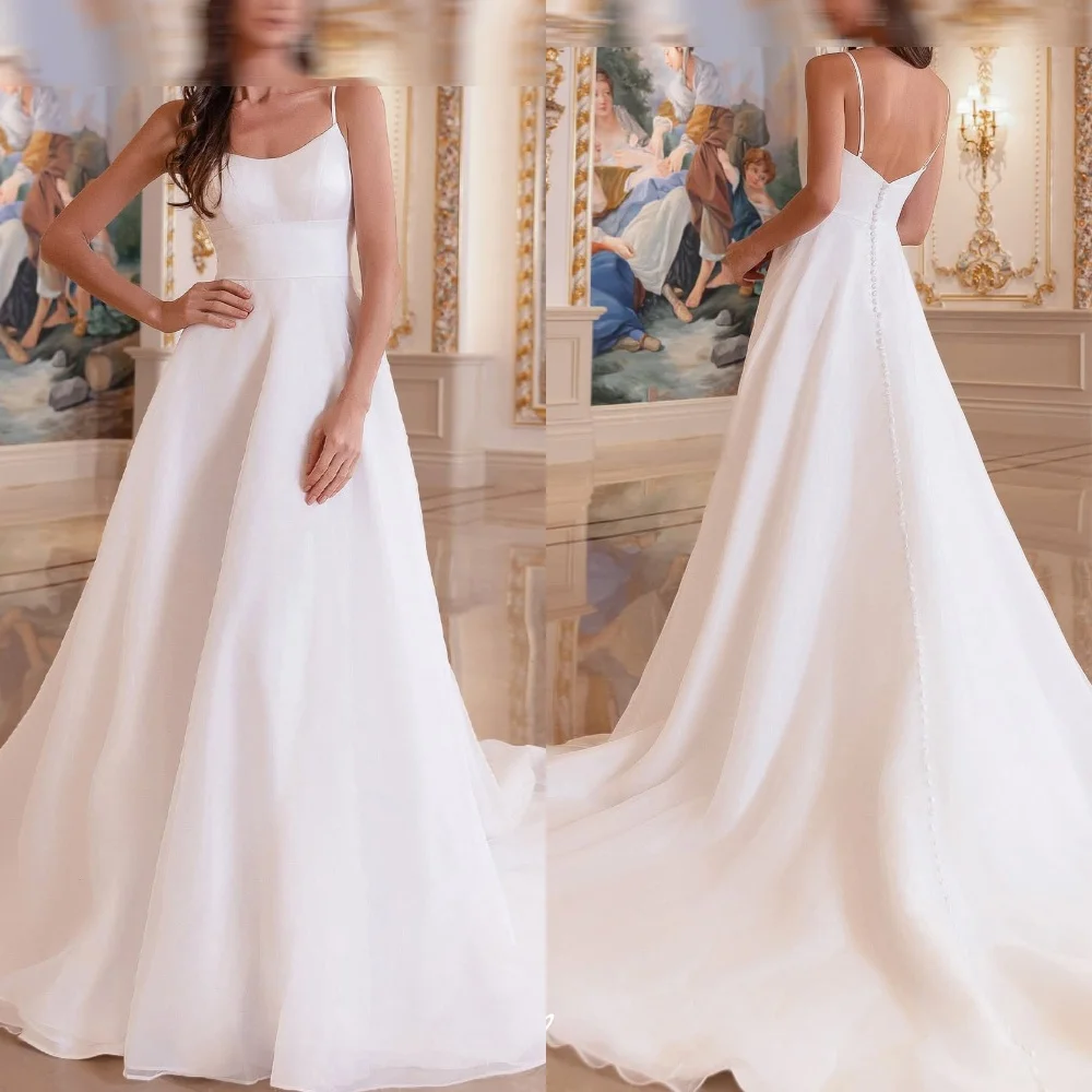 

Customized White Satin Exquisite Wedding Dress Sexy Backless High Quality Bridal Party Delicate Ruched Temperament Bridal Gowns