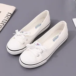 Women's Canvas White Shallow Cut Summer Flat Sport Casual Ladies Soft Shoes Sneakers Zapatillas Deporte Flat Vulcanize Shoes