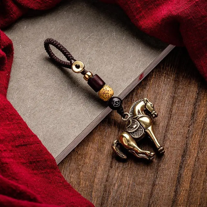 2026 سنة الصينية زودياك الحصان محظوظ قلادة المفاتيح النحاس فنغ شوي الثروة حلقة رئيسية النساء الرجال حقيبة حلية مجوهرات هدية