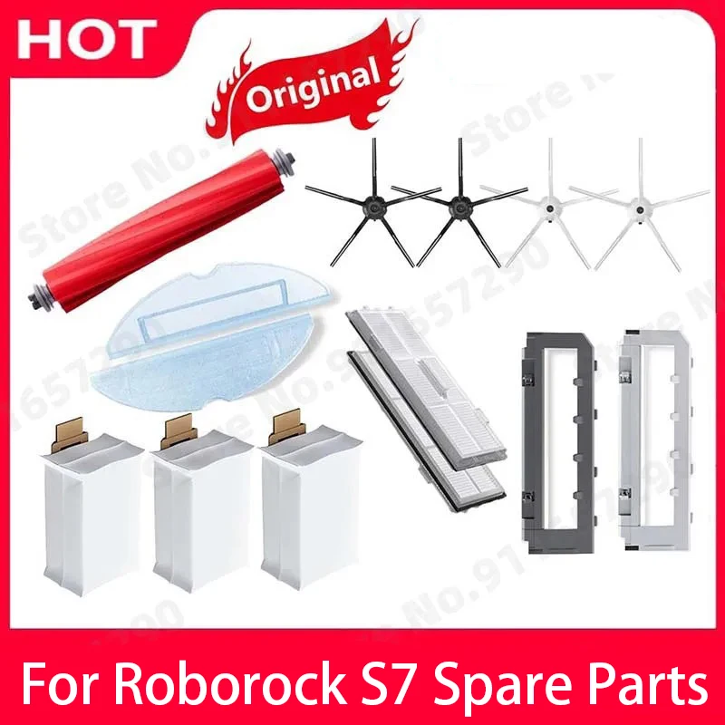 Original Roborock S7 Teile des waschbaren Filters Hauptbürste Mopptuch Seitenbürste Staubbeutelhalterung Roboter Staubsauger Zubehör
