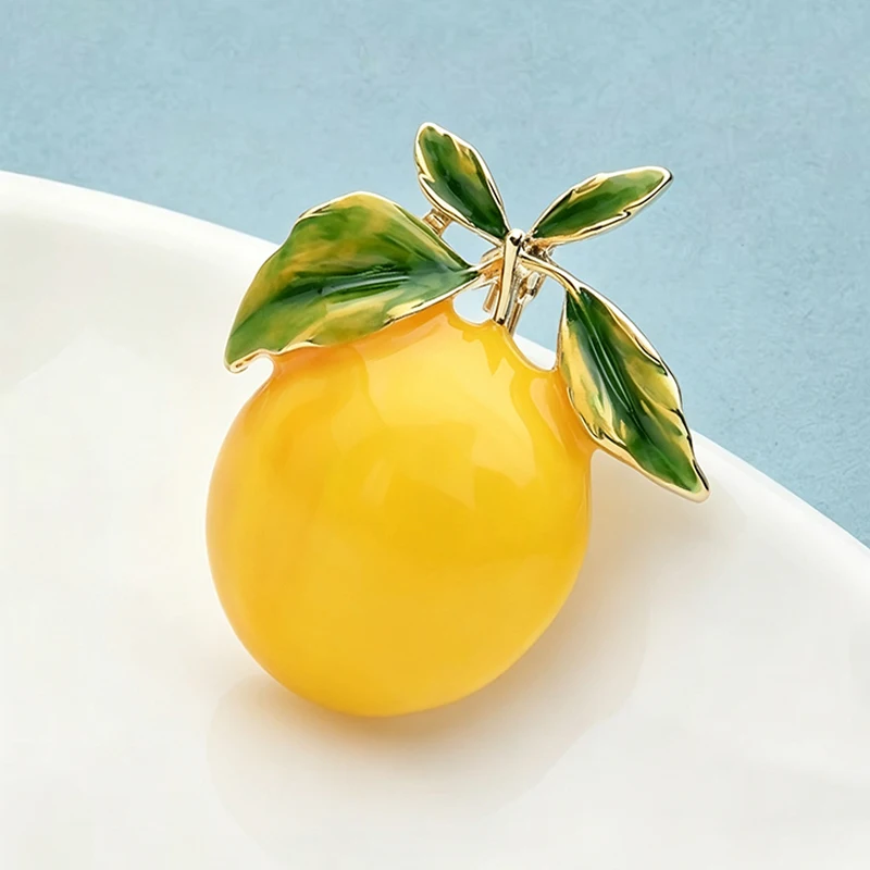 Wuli&baby Enamel Yellow Lemon Brooches Women Alloy Orange Party Causal Brooch Pins Gifts