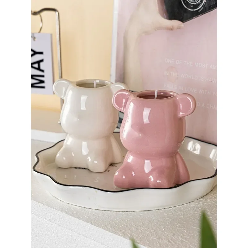 Bonito pequeno urso velas aromáticas caixa de presente com rosa fragrância decoração do quarto presente de aniversário para amigos presente companheiro