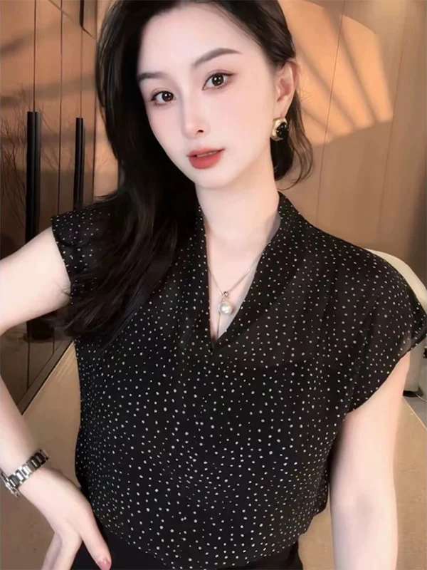 Ele Simple Color de lujo Top de mujer Batwing Sve V-Ne gasa irt novedad de verano llegada versátil Faionable